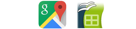 Iconos representativos de Google Maps y Calc.